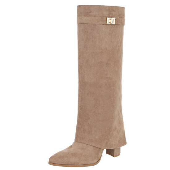 Hoge kaki bruine suede laars met omslag Chanella