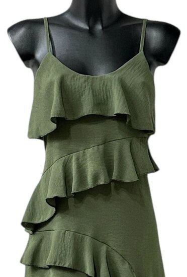 Trendy armloze kaki groene maxi jurk