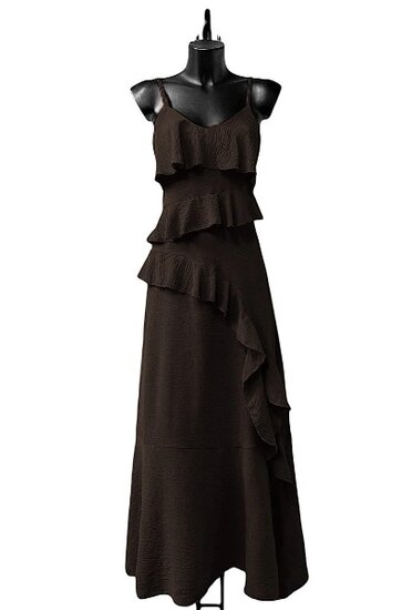 Trendy armloze donker bruine maxi jurk