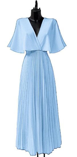 Elegante licht blauwe maxi plisse jurk