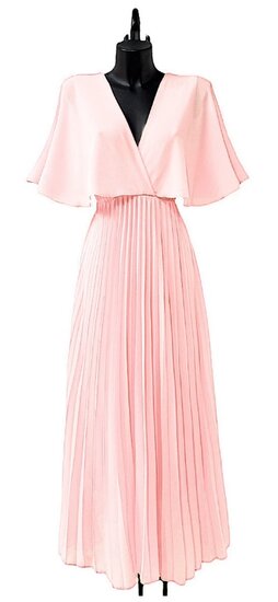 Elegante licht rose maxi plisse jurk