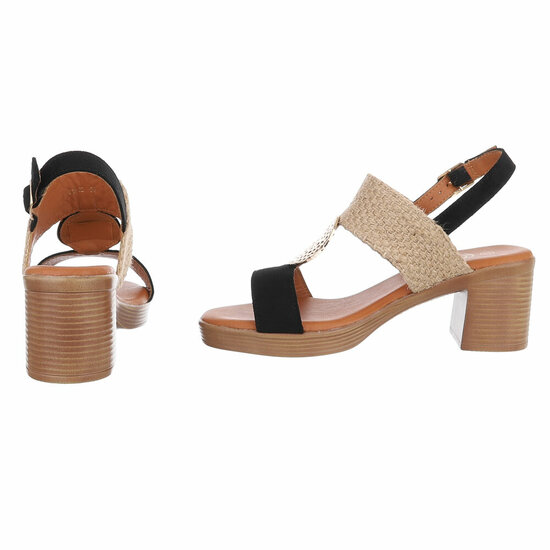 Zwart-beige hoge sandaal Ciska
