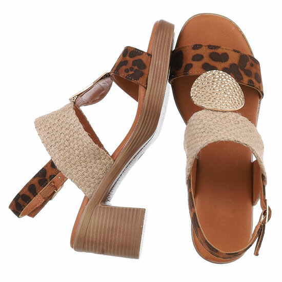 Leopard-beige hoge sandaal Ciska