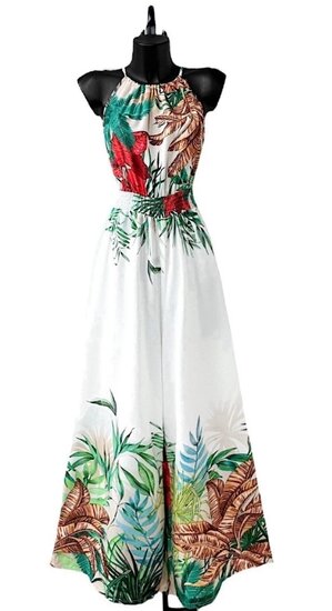 Combinaison blanche à la mode avec imprimé de plantes tropicales