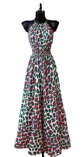 Combinaison fashion vert-fuchsia-blanc à imprimé animal