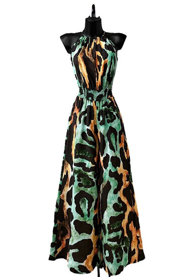 Combinaison fashion vert-orange-noir à imprimé