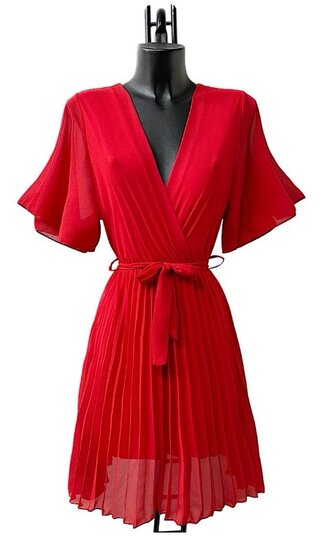 Robe courte en plisse à cœur croisé rouge