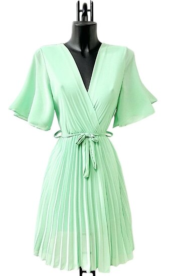 Robe courte en plisse à cœur croisé vert wasabi