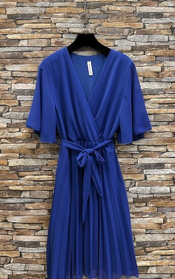Robe courte en plisse à cœur croisé bleu