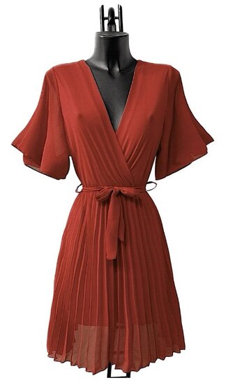 Robe courte en plisse à cœur croisé terracotta