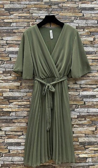 Robe courte en plisse à cœur croisé vert kaki
