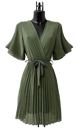 Robe courte en plisse à cœur croisé vert kaki