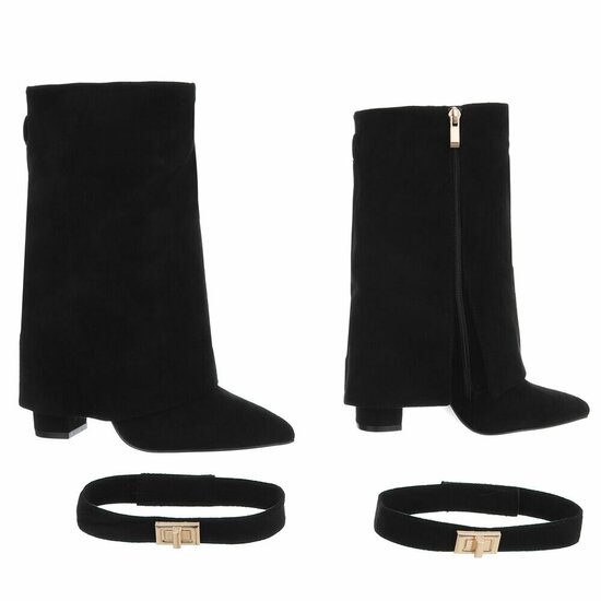 Zwarte suede laars met omslag Binti