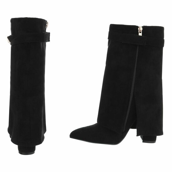 Zwarte suede laars met omslag Binti