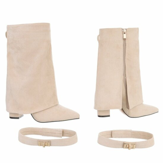 Beige suede laars met omslag Binti