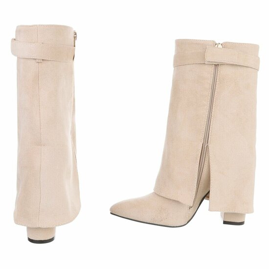 Beige suede laars met omslag Binti