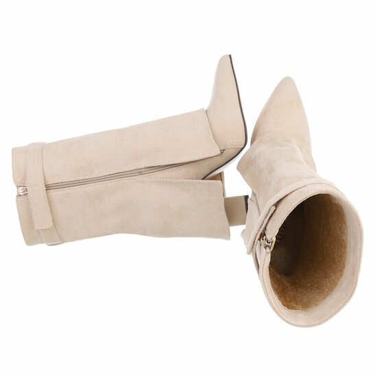 Beige suede laars met omslag Binti