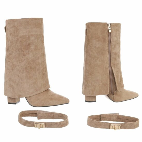 Kaki bruine suede laars met omslag Binti