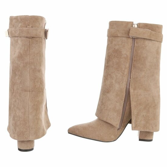 Kaki bruine suede laars met omslag Binti