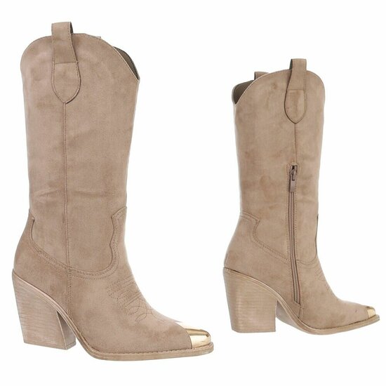 Half hoge kaki bruine daimen western-biker laars Lara