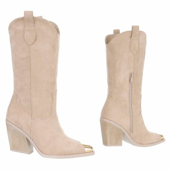 Half hoge beige daimen western-biker laars Lara