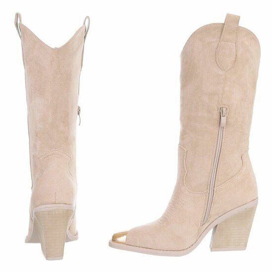 Half hoge beige daimen western-biker laars Lara
