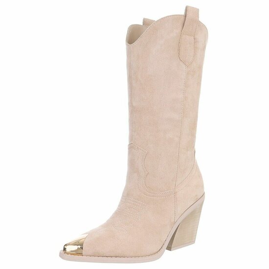 Half hoge beige daimen western-biker laars Lara