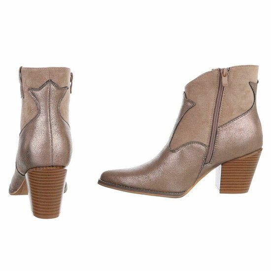 Kaki bruin daimen mixed western-biker enkellaarsje Darinka