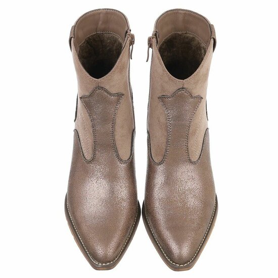 Kaki bruin daimen mixed western-biker enkellaarsje Darinka