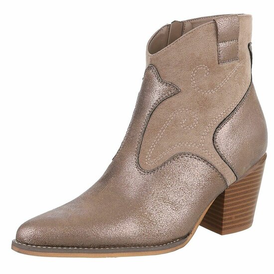 Kaki bruin daimen mixed western-biker enkellaarsje Darinka