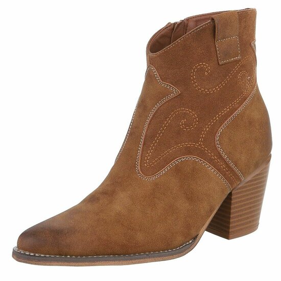Camel daimen mixed western-biker enkellaarsje Darinka