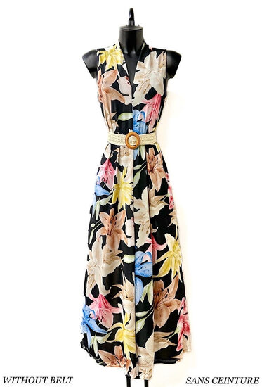 Zomerse mouwloze zwarte mixed jurk met bloemenprint