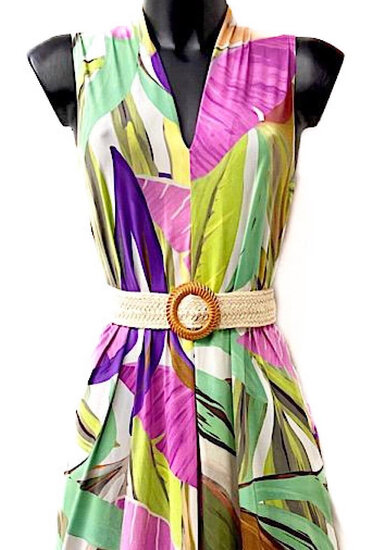 Zomerse mouwloze purperen mixed jurk met palm print