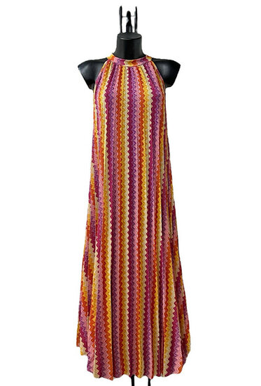 Zomerse mouwloze oranje-purperen mixed plisse jurk met print
