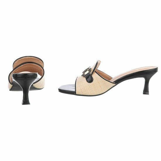 Beige-zwarte mule Carina