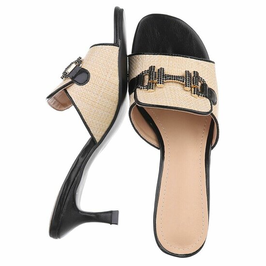 Beige-zwarte mule Carina