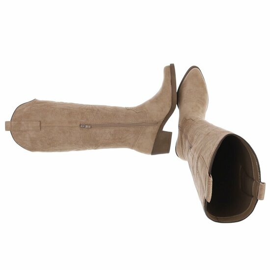 Hoge kaki bruine suede western-biker laars Cheryl