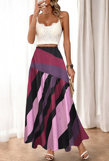 Lila-purper-zwarte lange rok