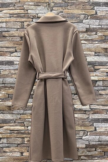 Elegante taupe 3-4 jas in wolmix