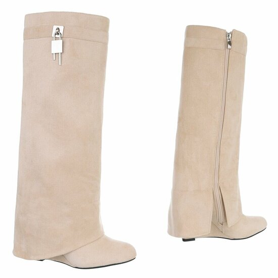 Bottes hautes beiges suède  à rabat Calista