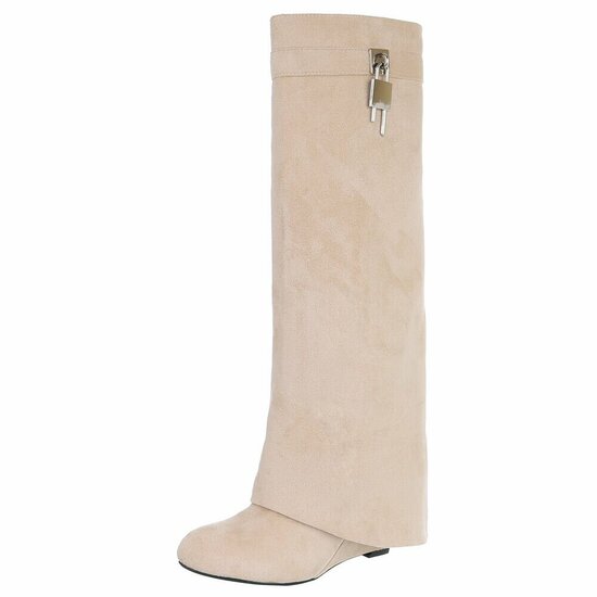 Bottes hautes beiges suède  à rabat Calista