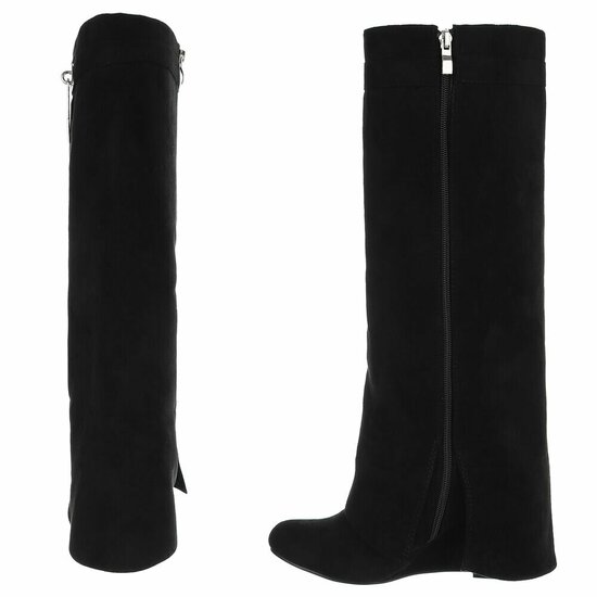 Hoge zwarte suede laars met omslag Calista