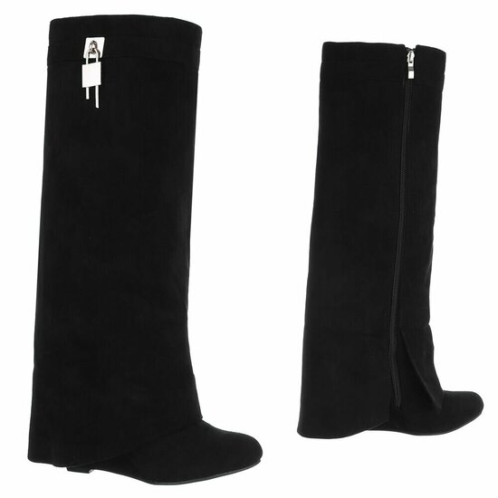 Hoge zwarte suede laars met omslag Calista