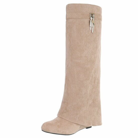 Hoge kaki bruine suede laars met omslag Calista