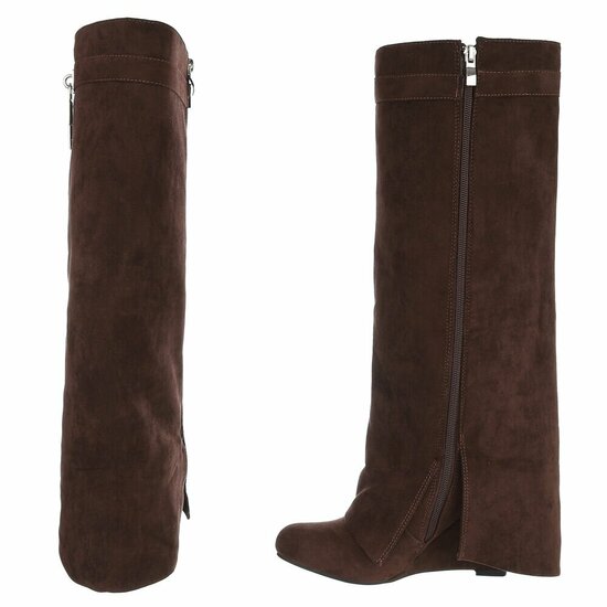 Hoge bruine suede laars met omslag Calista