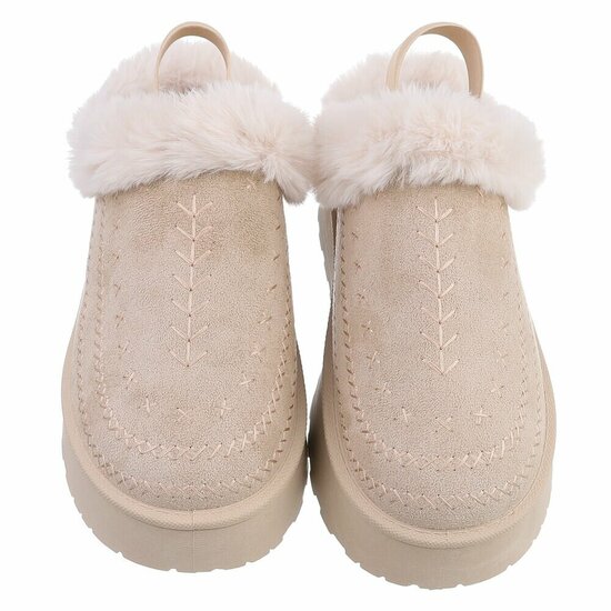 Beige suede lage winter mule Linda