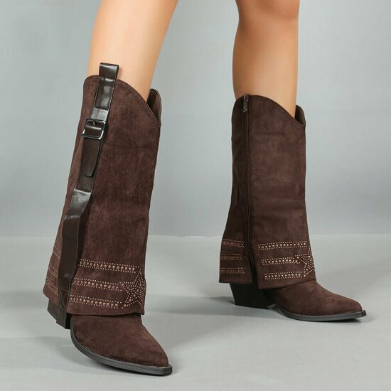 Bruin suede laars met omslag Charlaine