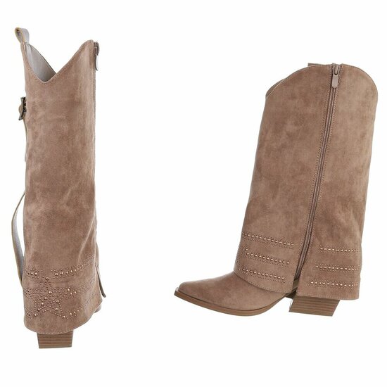 Kaki bruine suede laars met omslag Charlaine
