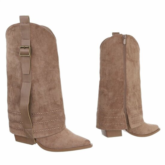 Kaki bruine suede laars met omslag Charlaine