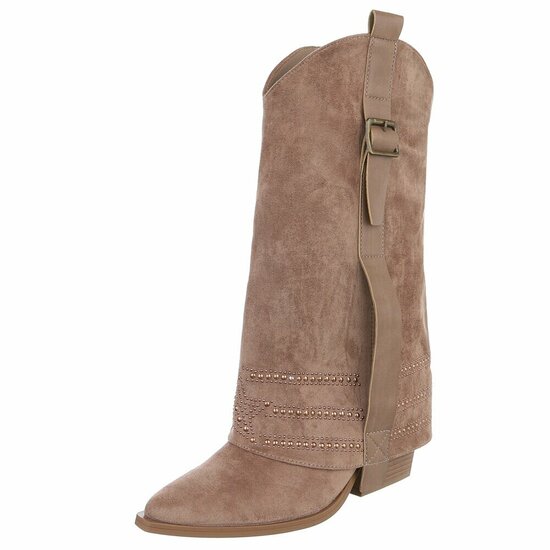 Kaki bruine suede laars met omslag Charlaine